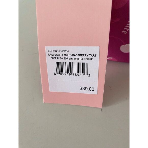 Juicy Couture Cherry On Top Mini Wristlet Bag Raspberry Tart Pink Charm NEW - Picture 13 of 13